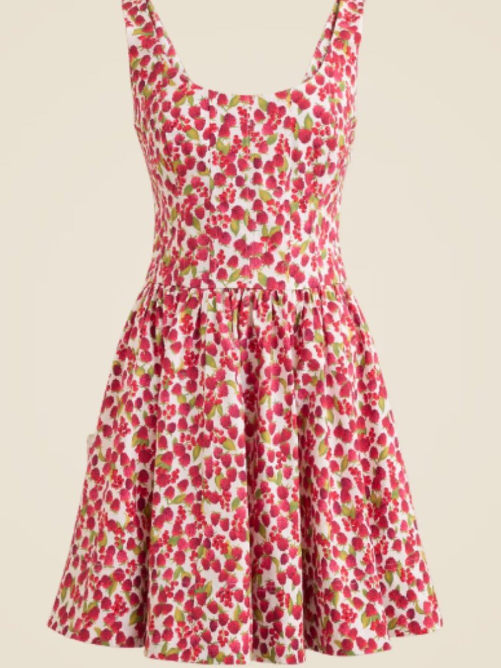 J. Crew Cream Dress with Red and Green Rasberry Print